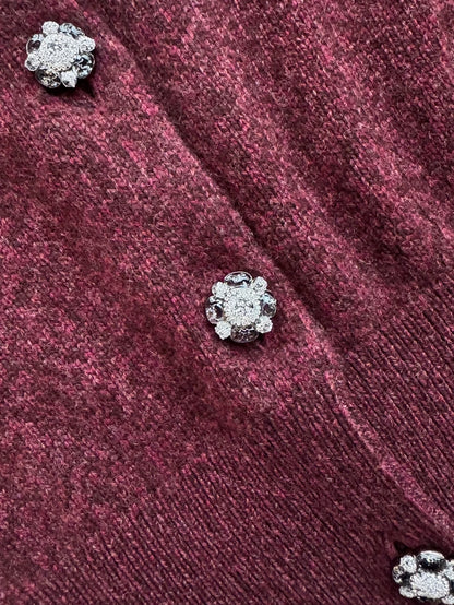 Chanel 24A Burgundy Knit Cardigan