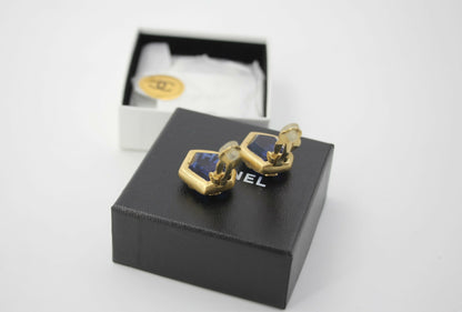 Chanel 01A Gripoix Blue Gold-Plated Clip-on Earrings