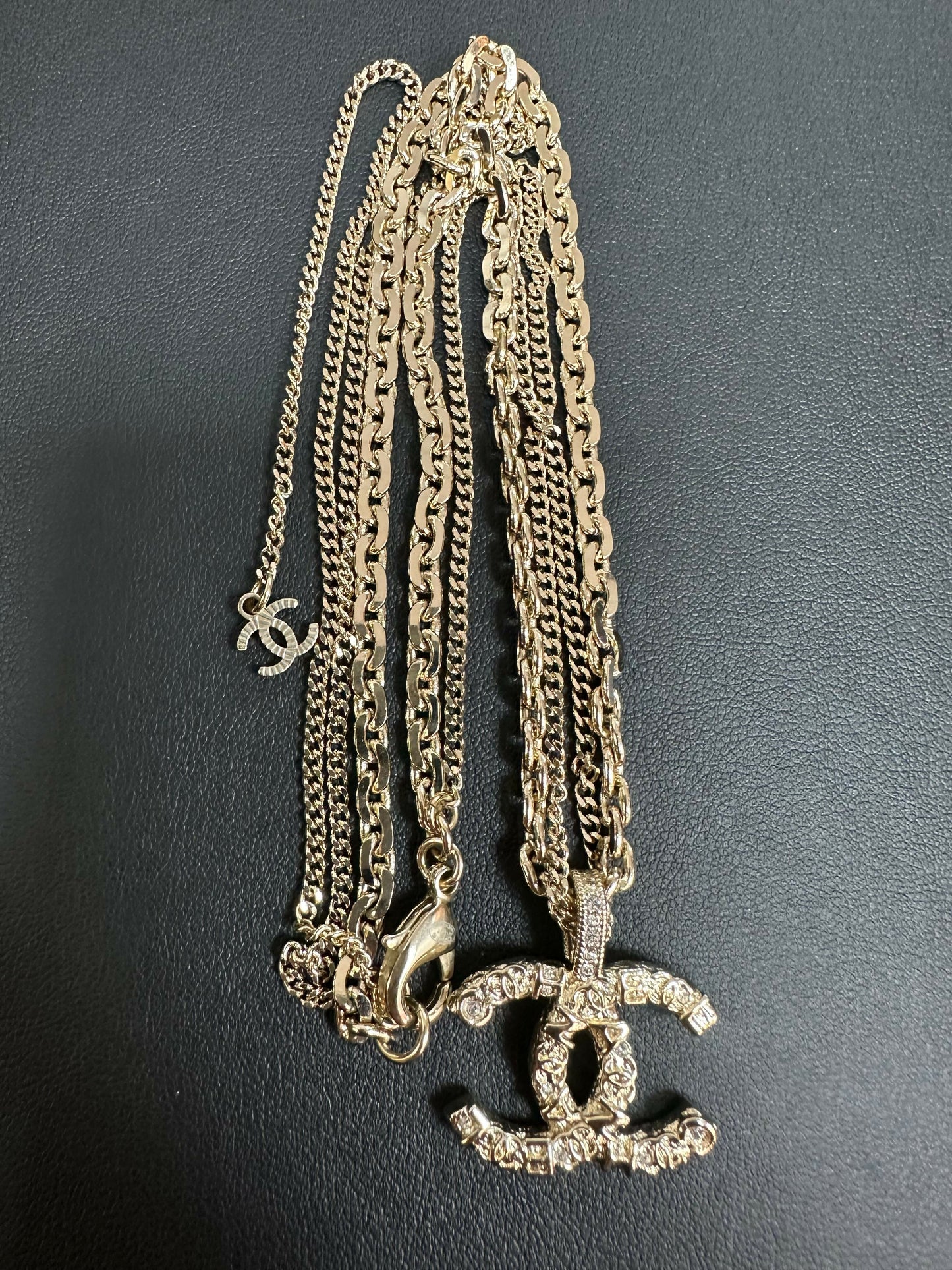 Chanel 2021 Metal Double Chains Coco Mark Necklace