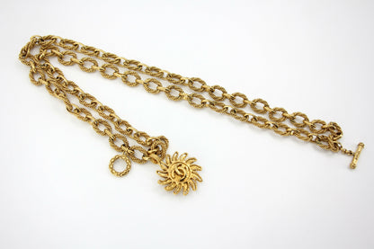 Chanel Vintage 94A Gold-plated Pendant Sun CC Chunky Chain Long Necklace