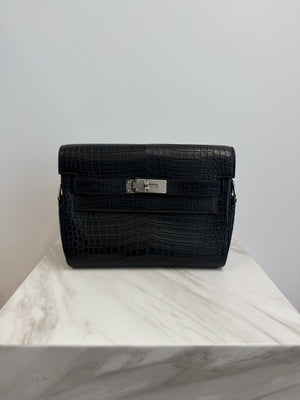 Hermès Kelly Messenger PM Noir Matte Porosus Crocodile PHW K 2026
