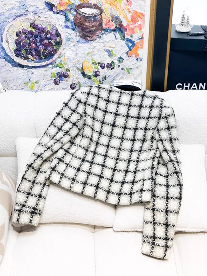 Chanel 19K ecru black tweed jacket