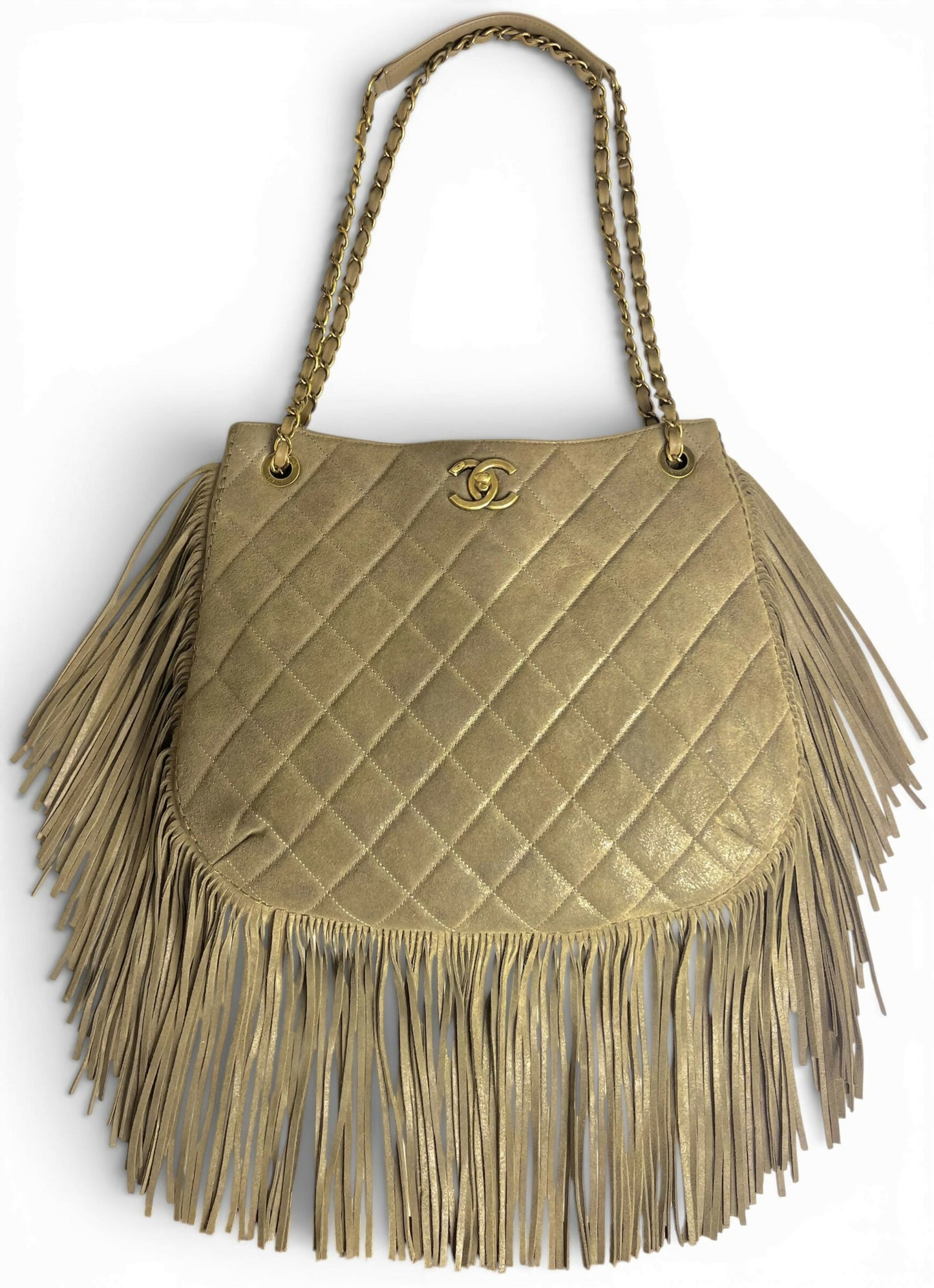 Chanel 14A Paris Dallas Iridescent Taupe Brown Nubuck Classic Hobo Shopper Tote Bag