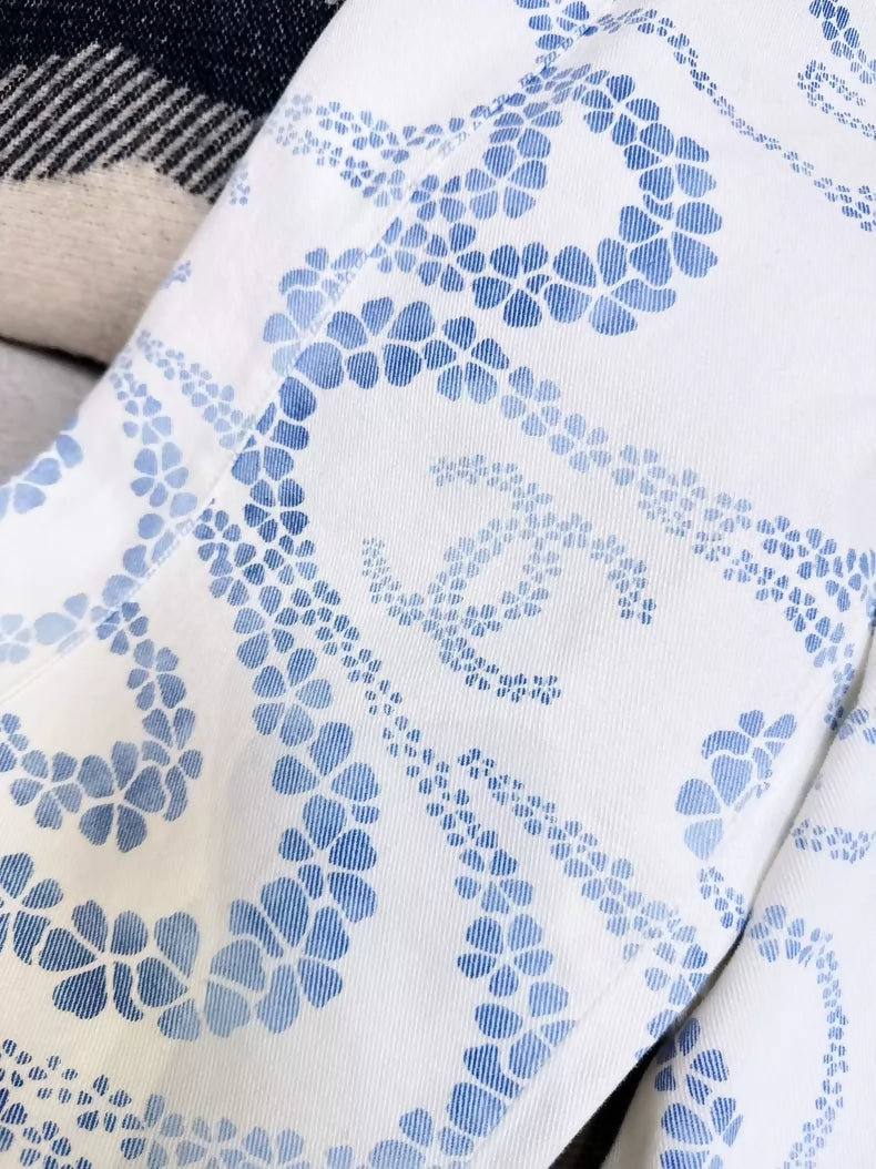 Chanel Spring/Summer 2025 Coco Beach White Print Blue Wavy Pattern Jeans