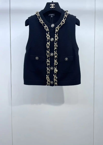 Chanel 24A Black and Gold Chain Knit Vest