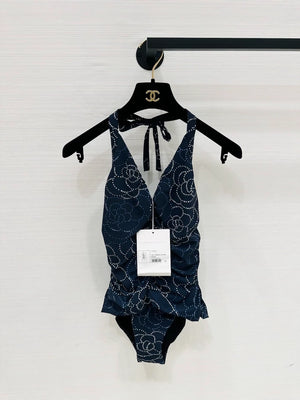 Chanel 19P blue camellia pattern swimsuit