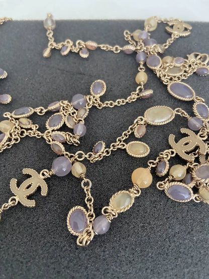 Chanel grey-purple glass long necklace