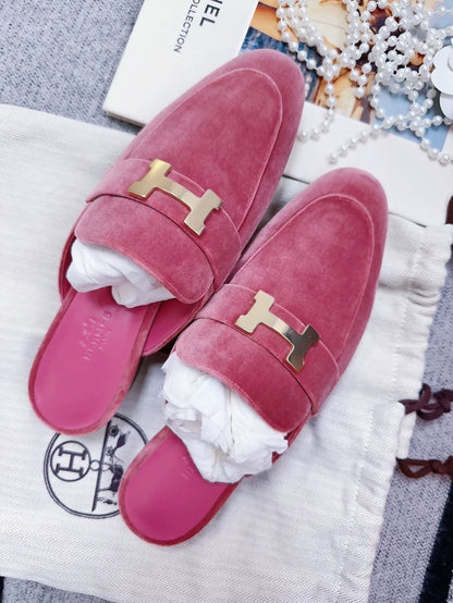 Hermes velvet pink mule sandals