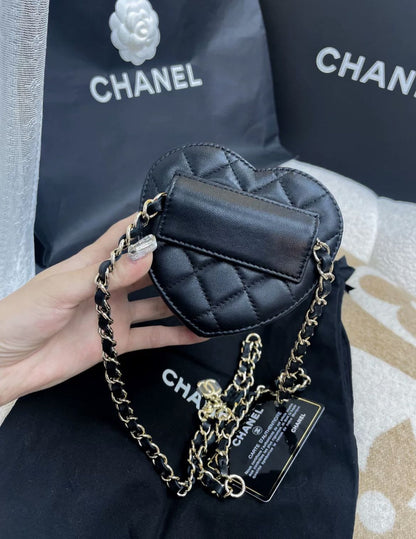 Chanel Heart Clutch with Chain 22S Mini Black Lambskin