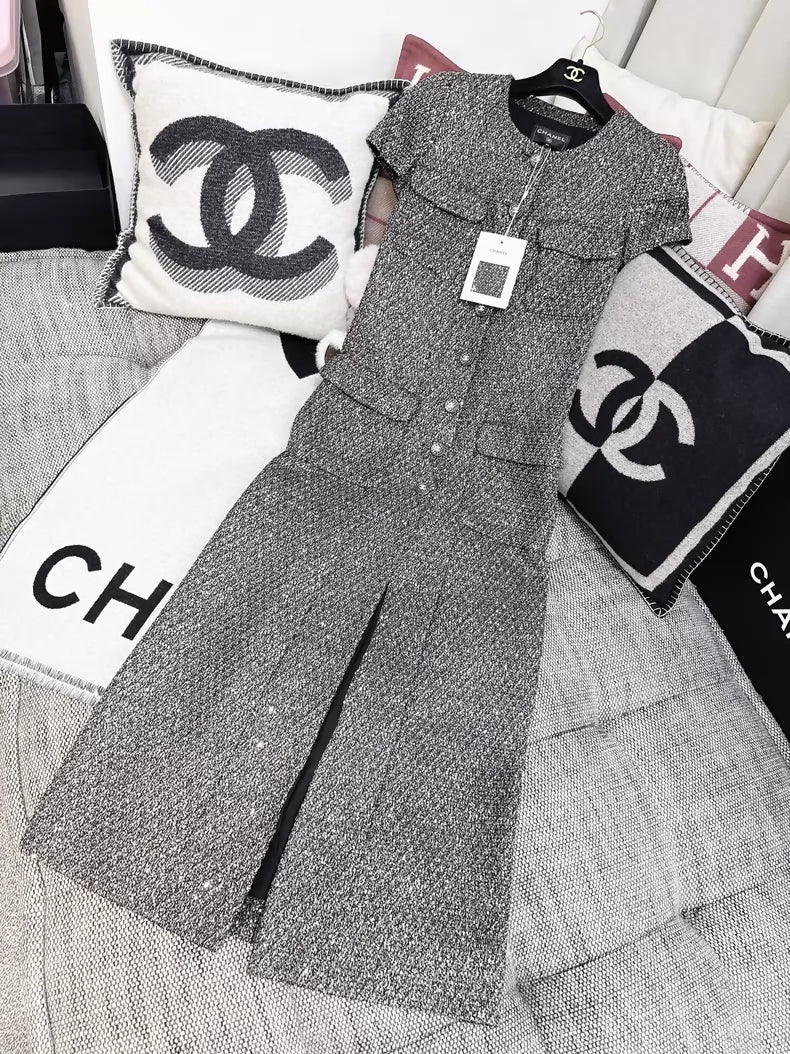 Chanel 21A silver shimmering long dress