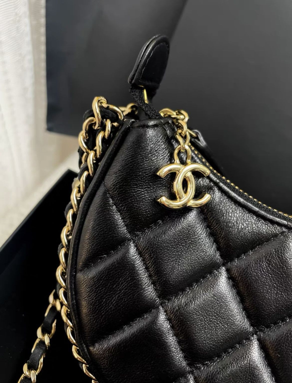 Chanel 23 black gold mini moon bag