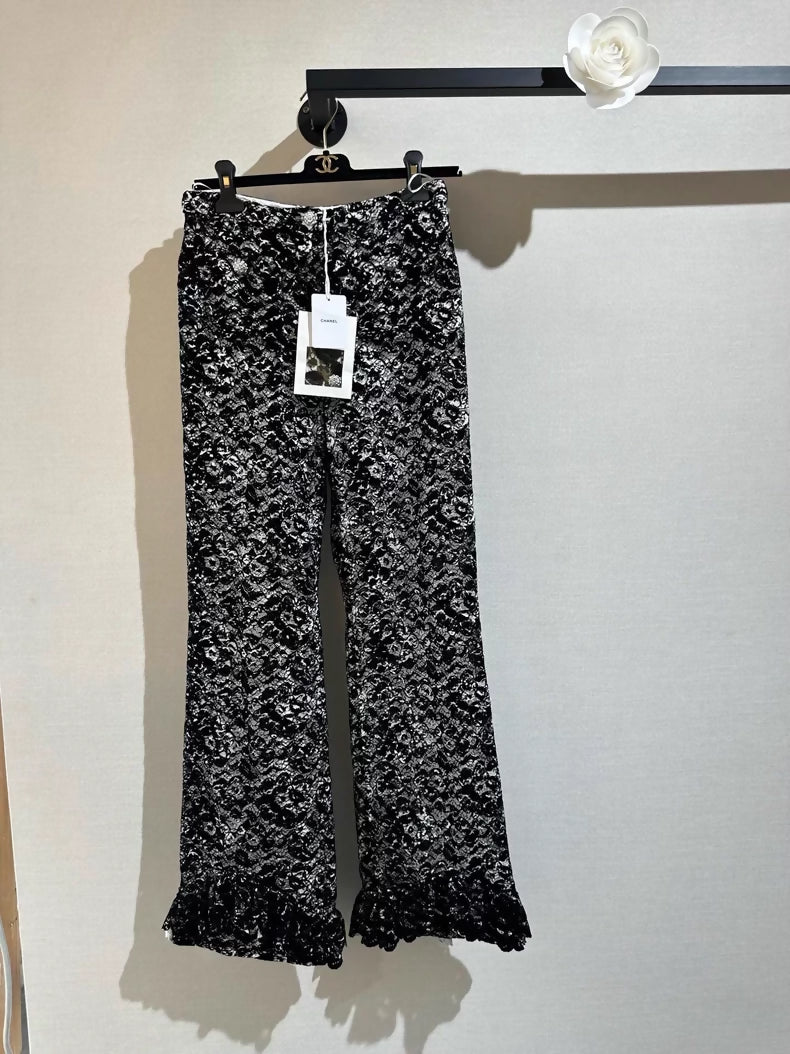 Chanel 25A black Lace Wide-leg pants