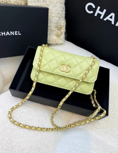 CHANEL Chanel green shoulder chain bag, brand new with box, - Mini Mini Bag - Vintage fashion from Wararni