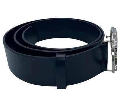 Chanel 2013 Black Silver Oval CC Leather Belt Size 90/36