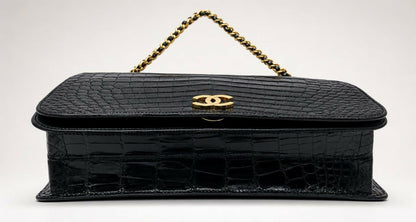 ULTRA RARE Vintage 1984 Chanel Black Crocodile Flap Bag 24K Gold Hardware