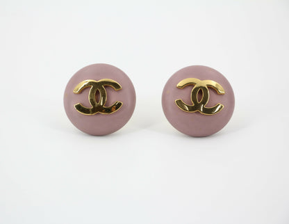 Chanel Vintage 87 Resin Purple Pink CC Logo Large Round Clip-on Earrings