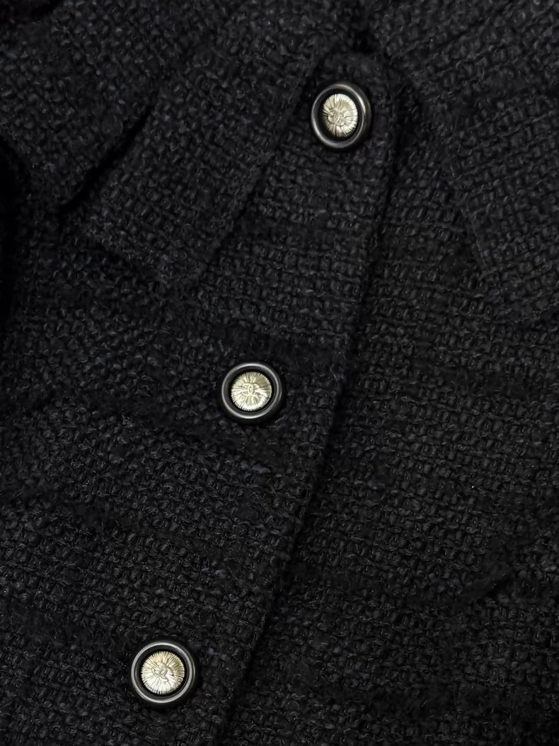 Chanel 2017 black tweed long coat