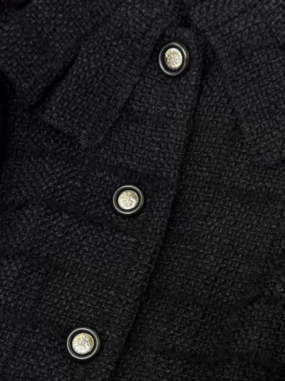 Chanel 2017 black tweed long coat