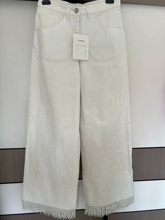 Chanel 25s white sequined jeans