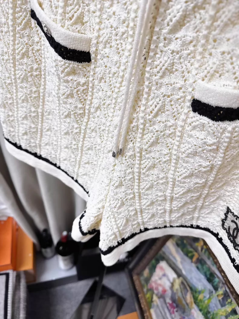 Chanel 24P Beige Lace Embroidered Logo Knit Shorts