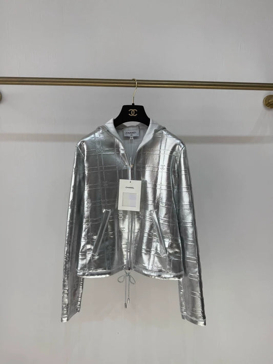Chanel 25c silver hooded jacket