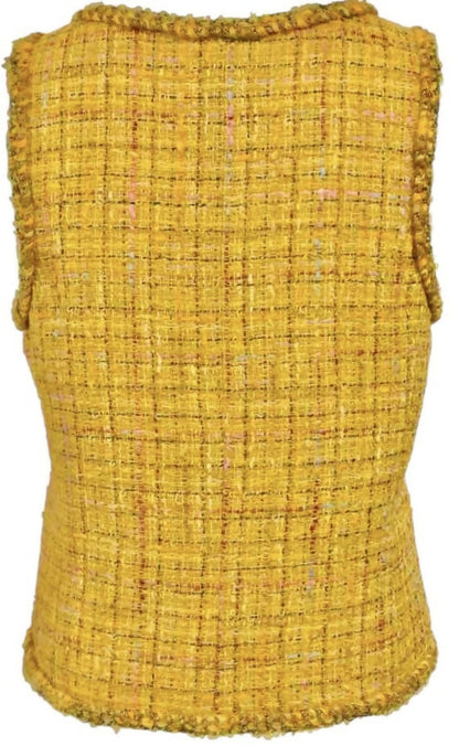 Chanel Iconic 11C Saint-Tropez Yellow Multicolor Tweed Gripoix Waistcoat Vest FR 40