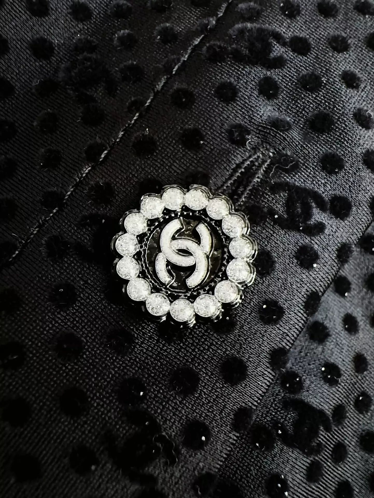Chanel 24b black velvet polka dot shirt
