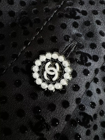 Chanel 24b black velvet polka dot shirt
