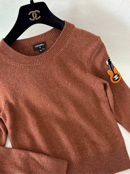 Chanel 24A Guitar Embroidered Logo Knit Sweater