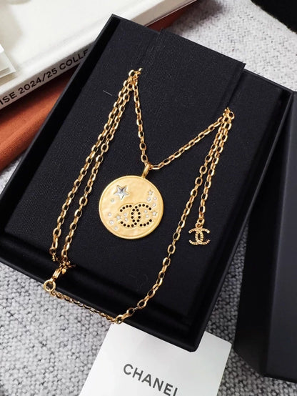 Chanel 24k double C gold coin pendant necklace
