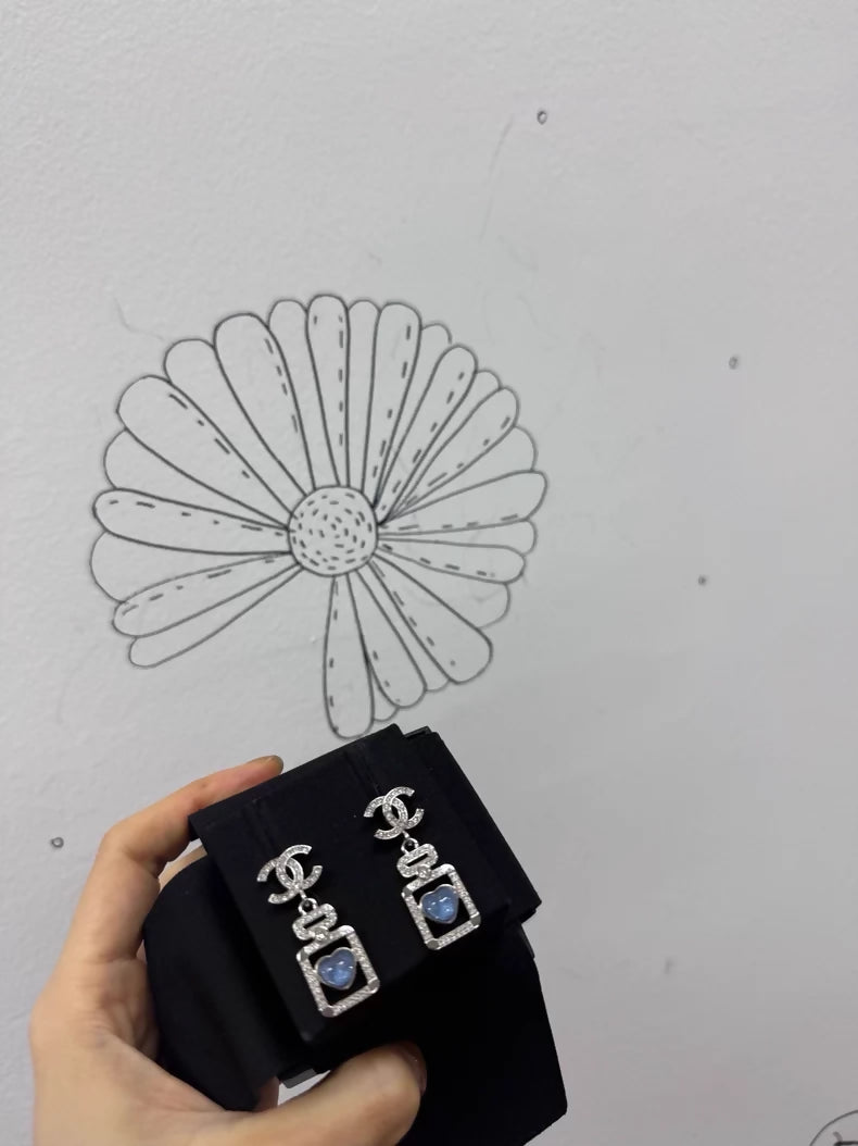 Chanel 25P aquamarine and sapphire blue heart-shaped perfume bottle diamond pendant earrings