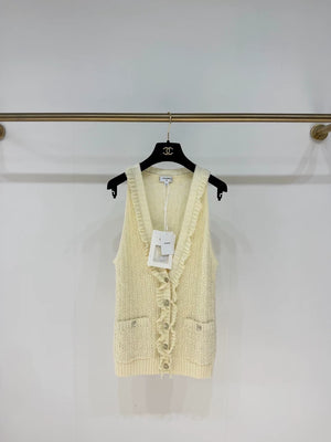 Chanel 25C yellow knitted lace vest