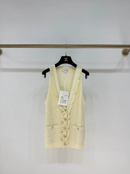 Chanel 25C yellow knitted lace vest