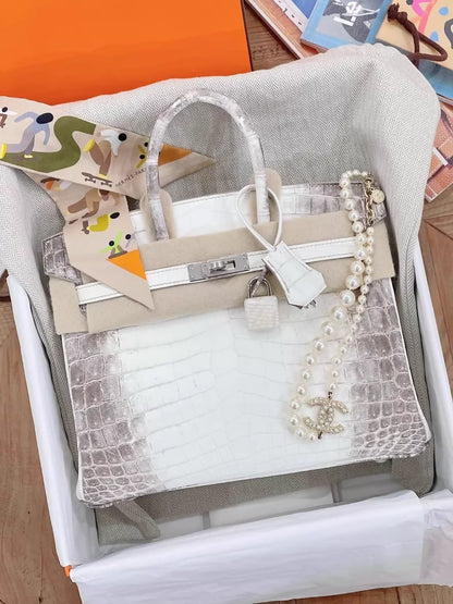 Hermès Birkin 25 Himalaya matte crocodile leather palladium
