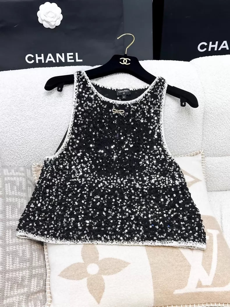 Chanel 23SS black sequined top