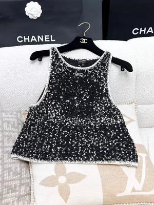 Chanel 23SS black sequined top