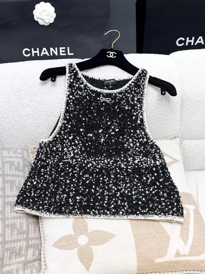 Chanel 23SS black sequined top