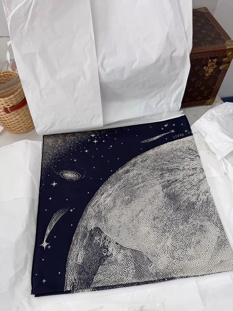 Hermes Limited Edition Deep Blue Moon Silk Scarf