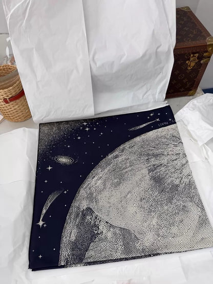 Hermes Limited Edition Deep Blue Moon Silk Scarf