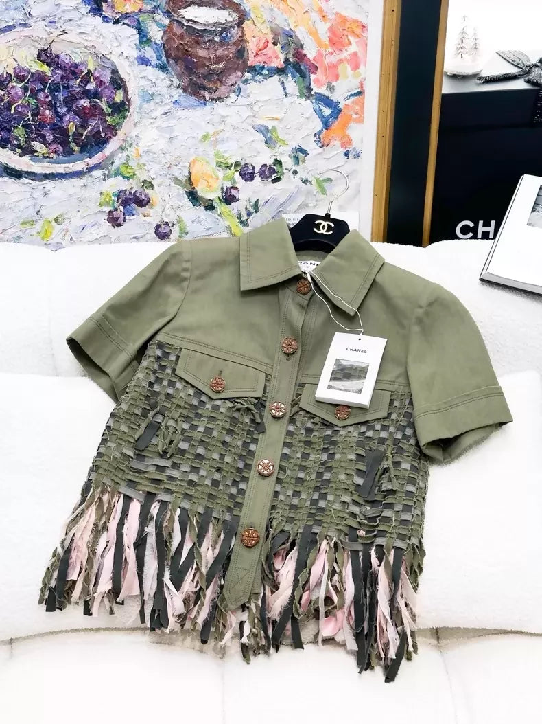 Chanel 17C green shirt and short set