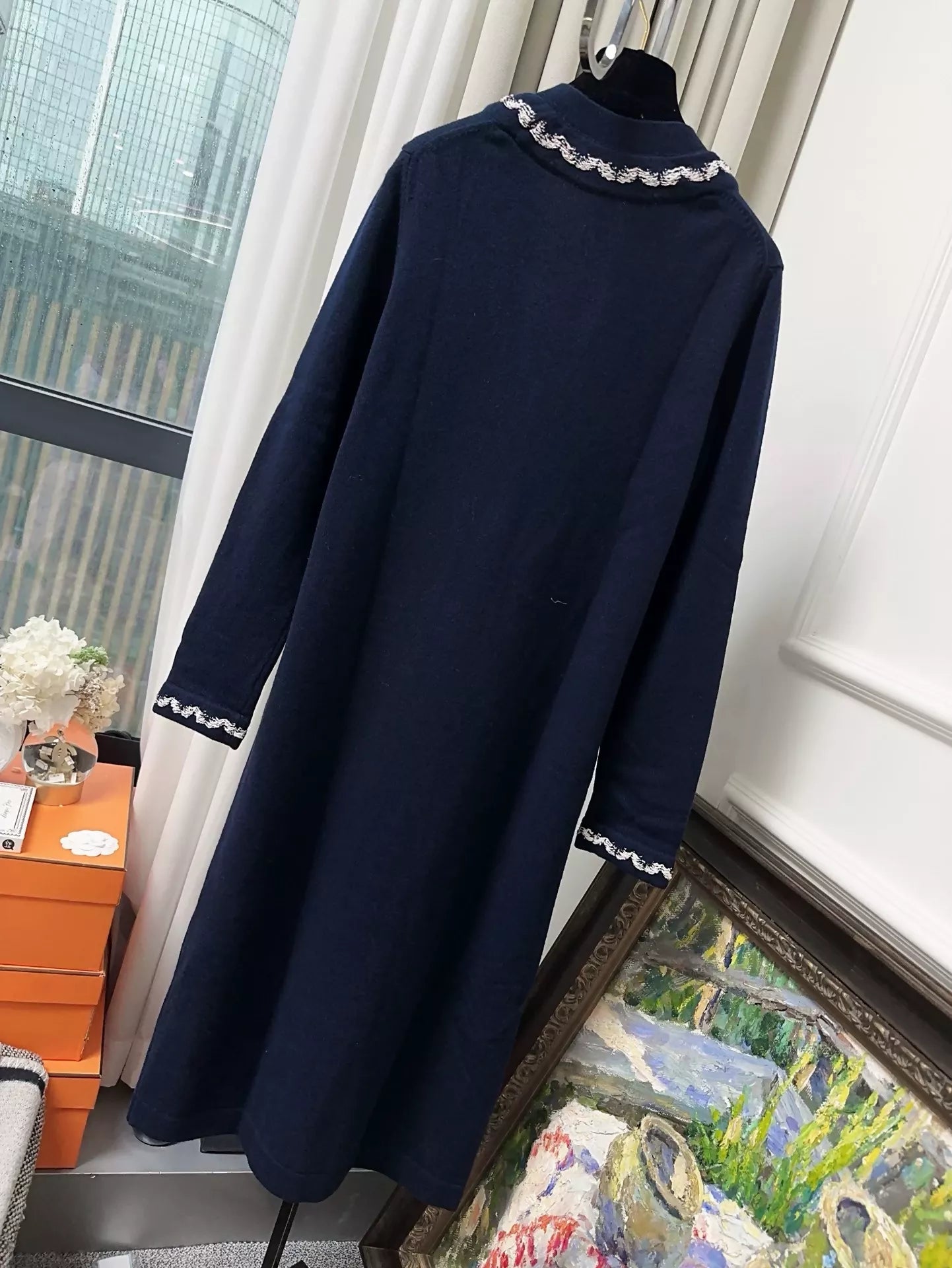 Chanel 21P Navy Blue Long Cashmere Cardigan