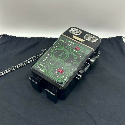 pre-owned chanel limited edition robot minaudière bag black plexiglass and crystals ruthenium hardware