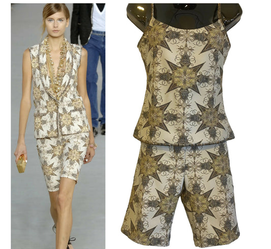 Rare Chanel 06P Ecru Gold Metallic Tank Top Camisole 
Matching Shorts SET FR 38