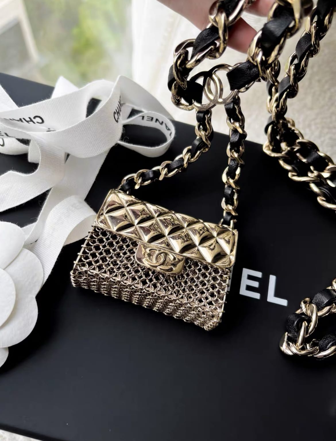 Chanel tiny bag metal chain necklace & waist chain