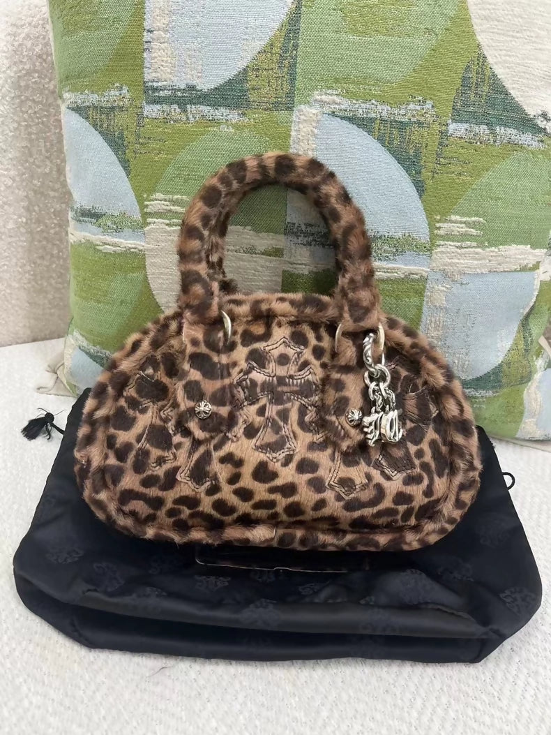 Chrome Hearts Leopard Print Pony Hair Bowling Bag