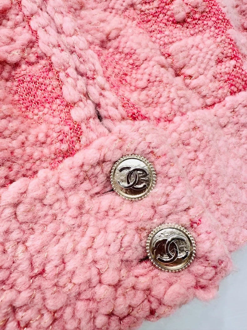 Chanel pink jacquard zip-up cardigan