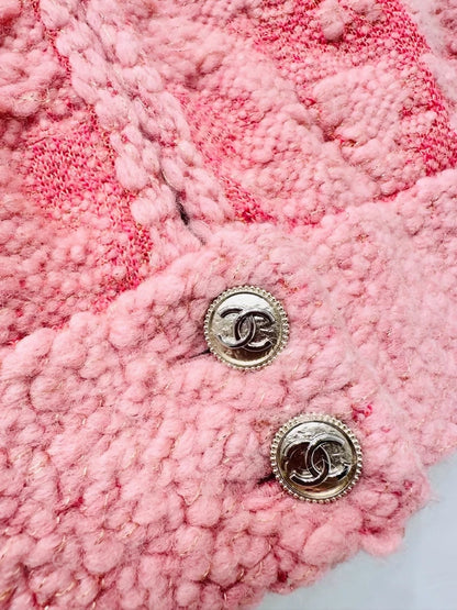 Chanel pink jacquard zip-up cardigan