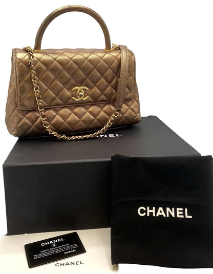 Chanel 19A Small Coco Handle Metallic Rose Gold Copper Caviar Timeless Bag