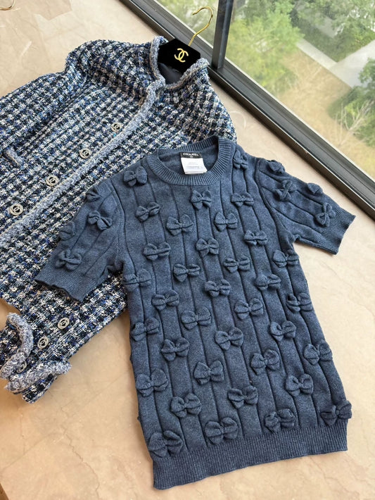 Chanel 16P blue knitted pure cotton top