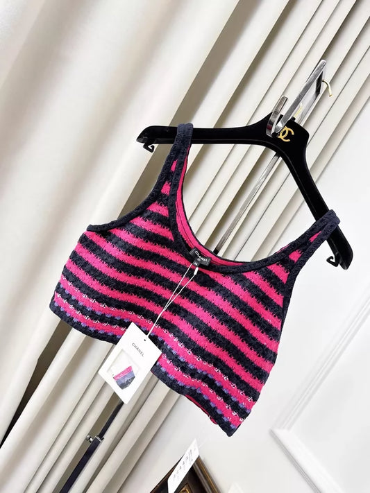 Chanel 24P fuchsia and navy striped top